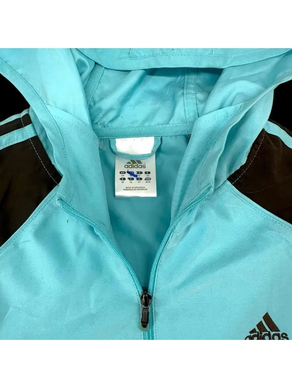 Adidas Vintage Blue Hoodie Jacket with Brown Stripes Streetwear Skater